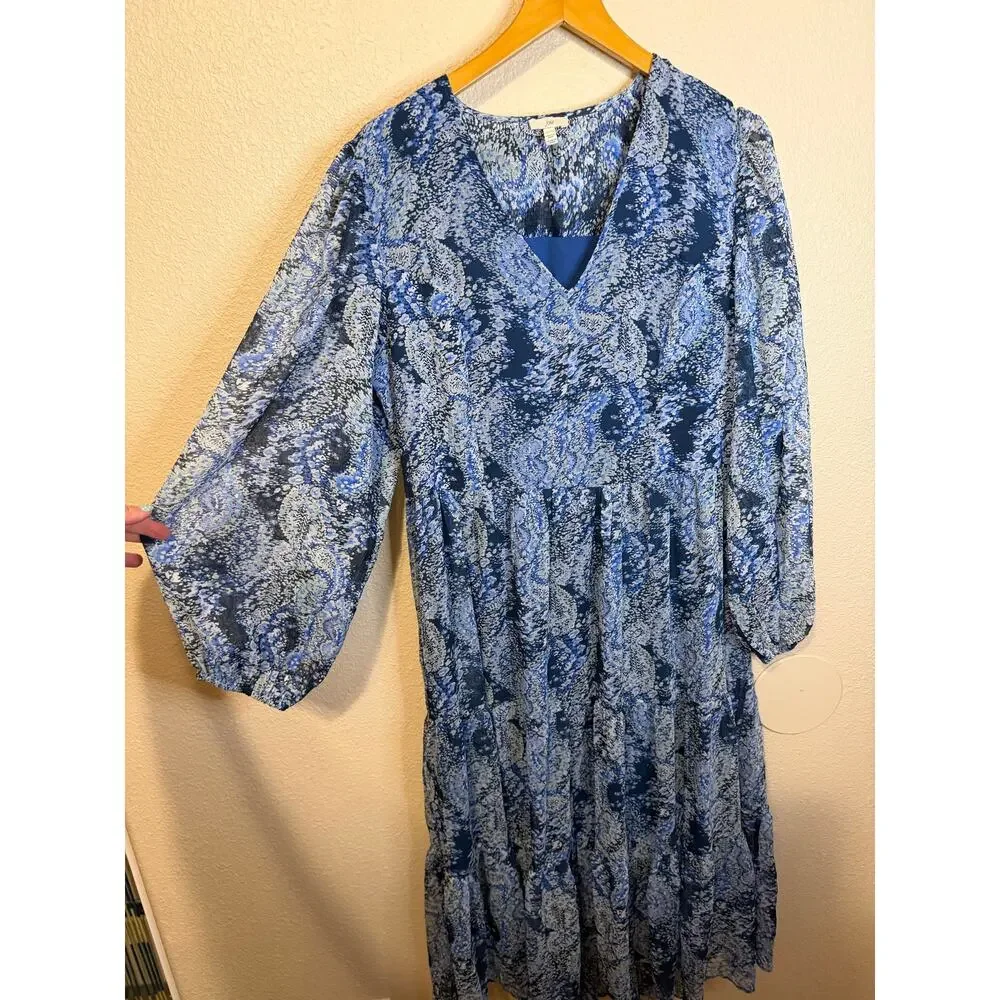 Joie Cottage Core Floral Paisley Tiered Midi Long Sleeve Summer Dress Medium - Picture 4 of 12